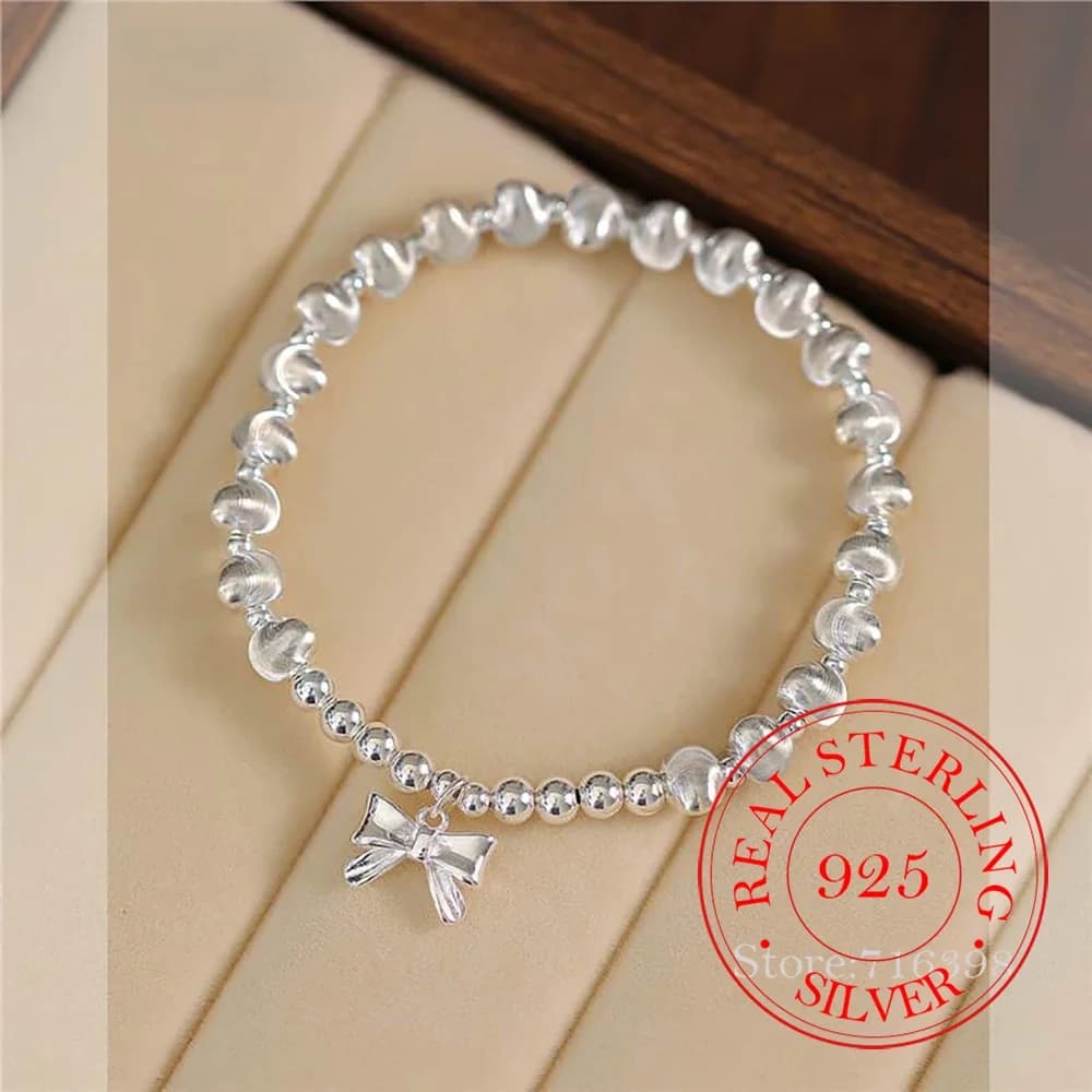 Bracciale a catena con ciondoli con fiocco in argento sterling 925 con vero denaro per le donne, ragazze, homme, regalo di gioielli per feste di nozze
