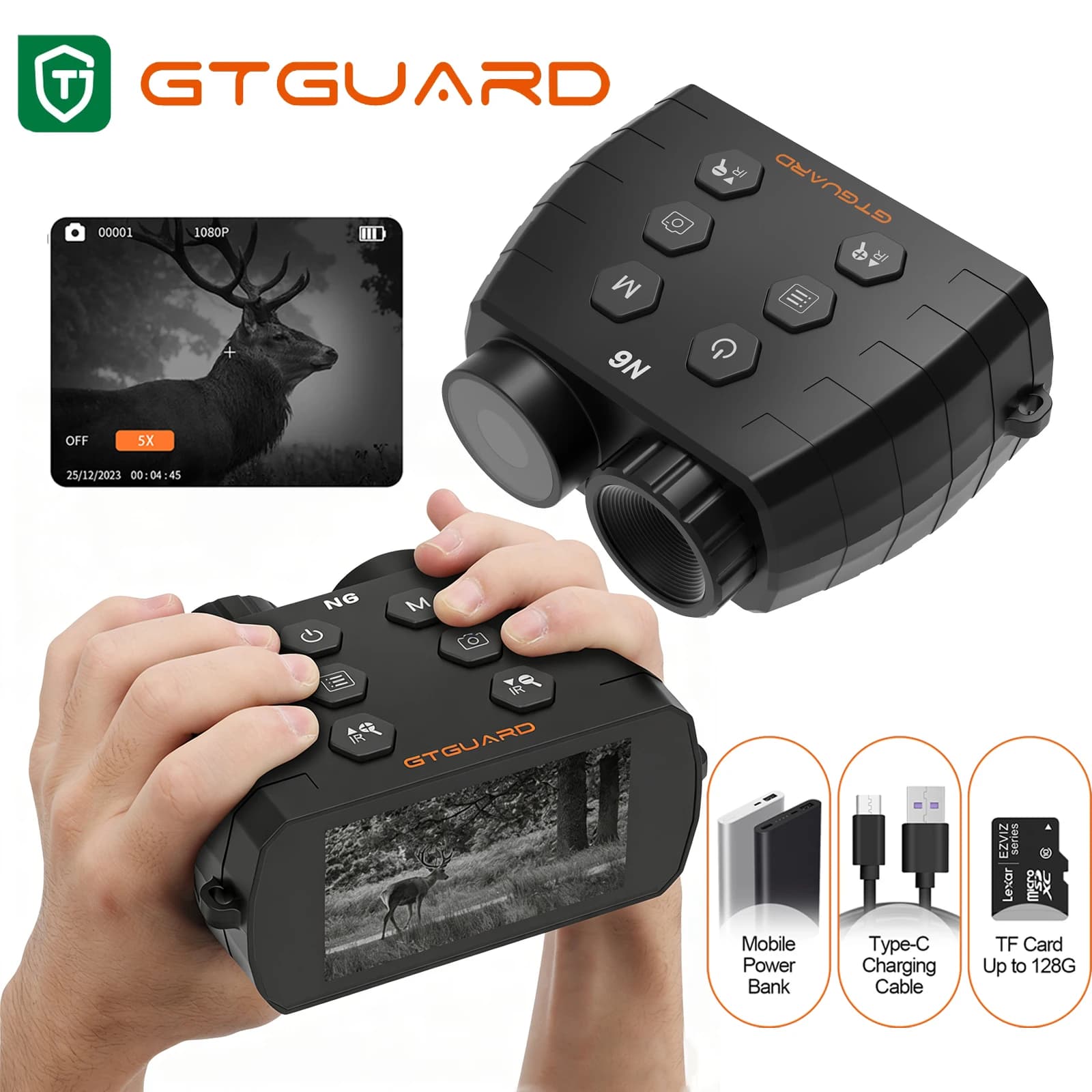 Binocolo per Visione Notturna GTGUARD, Occhiali con Montatura per Telescopio, Infrarossi fino a 300 Metri, Occhiali per Caccia e Sorveglianza