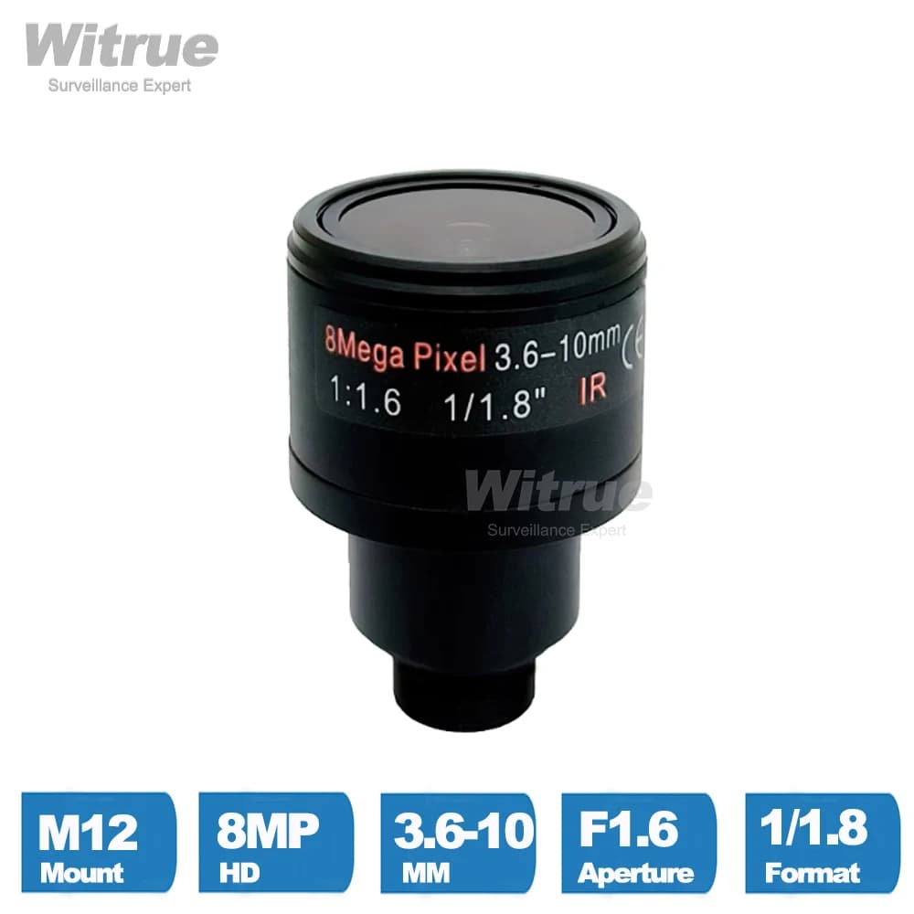 Witrue HD 4K 8MP Obiettivo M12 Mount Varifocal 3.6-10MM F1.6 1/1.8" Messa a fuoco manuale e zoom Sorveglianza Sicurezza Droni Action Camera