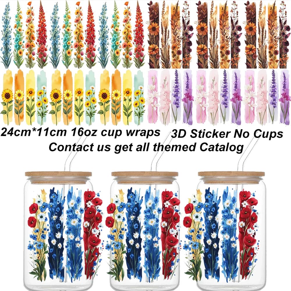 Flower Cluster Pattern UV DTF Cup Wraps Sticker For 16oz Libbey DIY Gift Decals Glass Dreamcatcher Design 3D Transfer Sticker