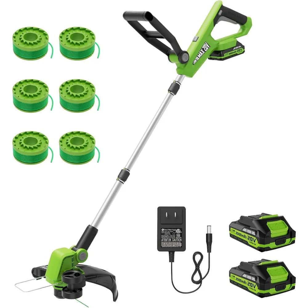 Tagliaerba a Batteria 20V 12 Pollici 2 in 1 con Alimentazione Automatica della Filo, 2 Batterie, Caricabatterie e Ricambio