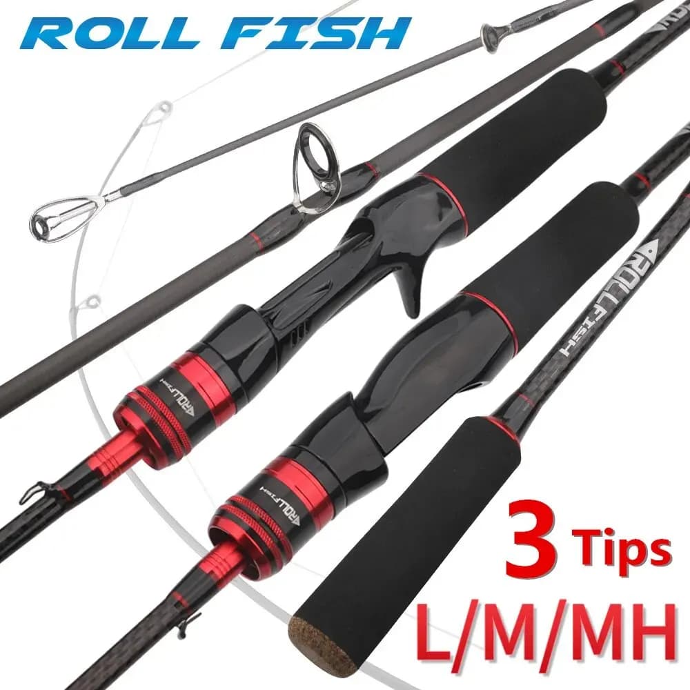 ROLLFISH 3 punte Power L/M/MH Spinning Casting Canna da pesca con esca in fibra di carbonio Canna da pesca per spigola d'acqua dolce d'acqua salata 1.68-2.7M
