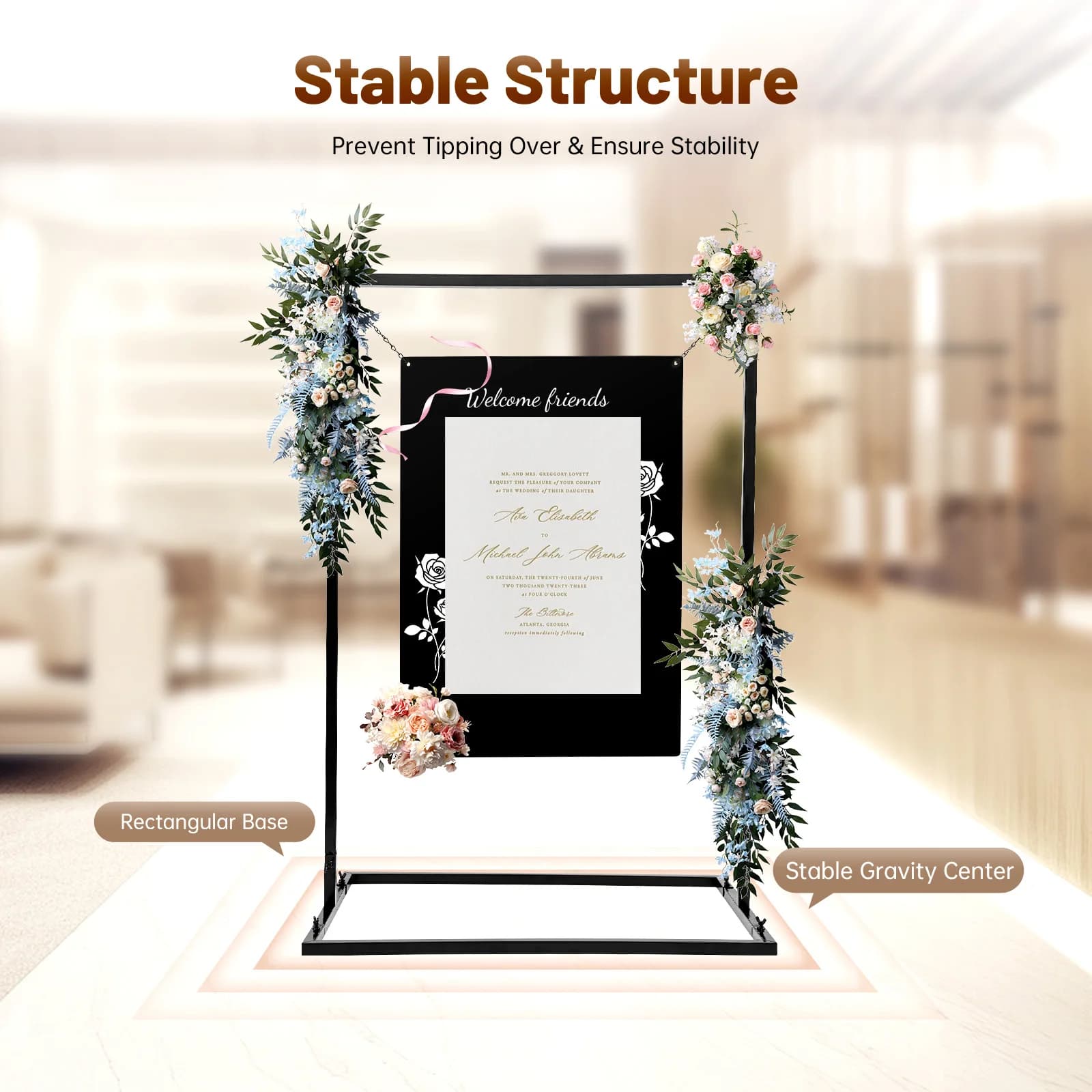 Elegante Espositore per Segnaposto Matrimonio con Lavagna, Struttura in Ferro Antiruggine, Espositore Autoportante per Menu di Benvenuto e Tabella dei Posti a Sedere per Feste