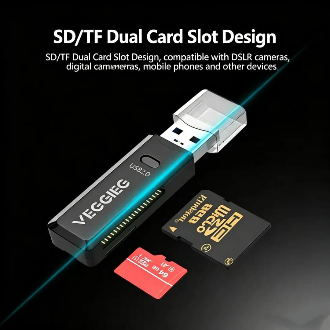 USB2.0 Dual Slot Card Reader 2 in 1 SD TF Micro SD Memory Card Reader Portable Mini Card Adapter For Laptop Digital Camera