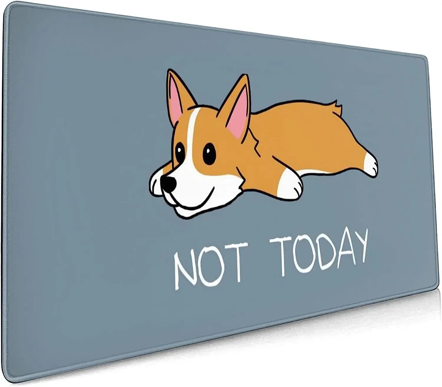 Dog desk mat Corgi 35,4x15,7 inch XXL Design with quotation for cute dogs Extended mouse mat Non-slip rubber base Big game mouse mat -Blu