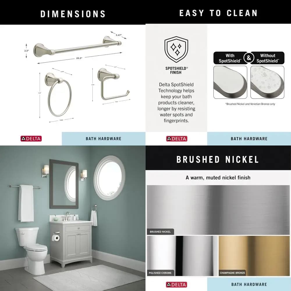 Set di accessori da bagno in 3 pezzi, SpotShield, nichel spazzolato, portasciugamani 18/24, porta carta igienica