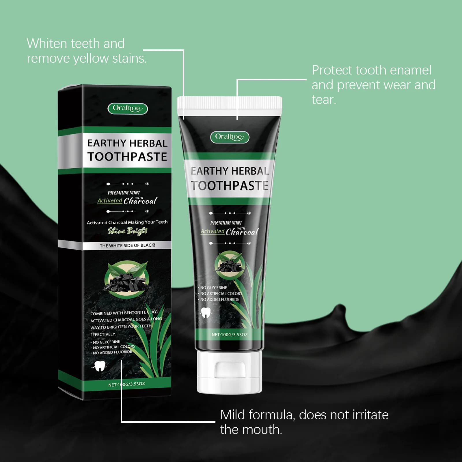 Bamboo Charcoal Mint Toothpaste Natural Activated Carbon Teeth Whiten Remove Yellow Smoke Coffee Stain Fresh Breath Deep Clean
