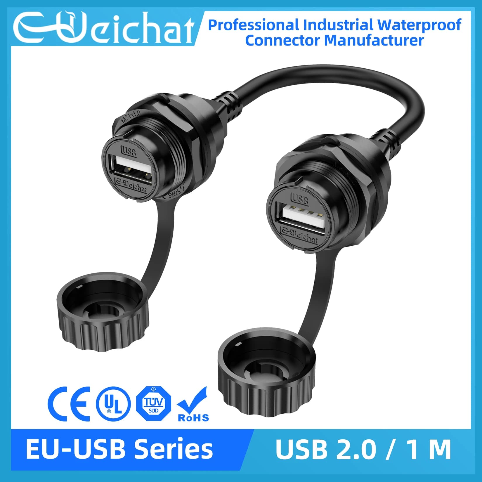 E-WeiChat USB 2.0 IP67 Waterproof Connector, Fast Charging Data Sync Power Receptacle for PC, Phone, Laptop External HDD