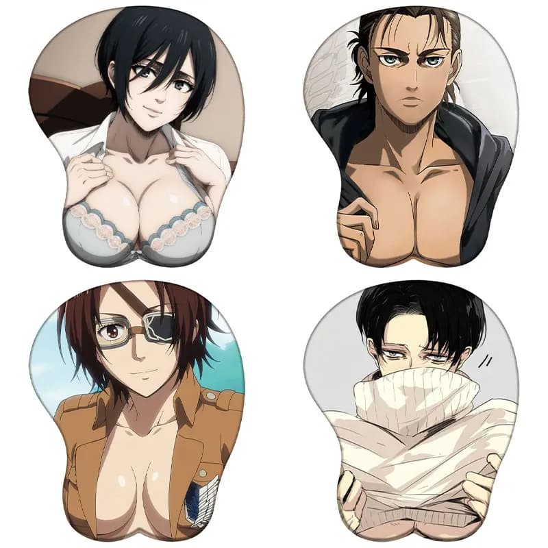 Anime su Titano 3D Tappetino per mouse in silicone Attacco Mikasa Eren Levi Hange Annie Supporto per il polso Tappetino per mouse Hentai Sexy Poggiapolsi Tappetino per mouse