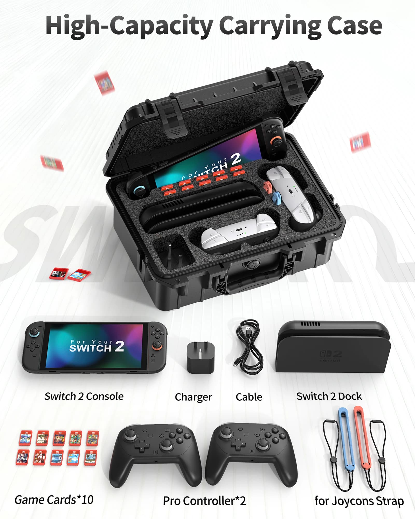 Custodia da trasporto per Nintendo Switch 2 Deluxe, custodia rigida con rivestimento morbido per console Switch 2, 2 Pro Controller e Dock