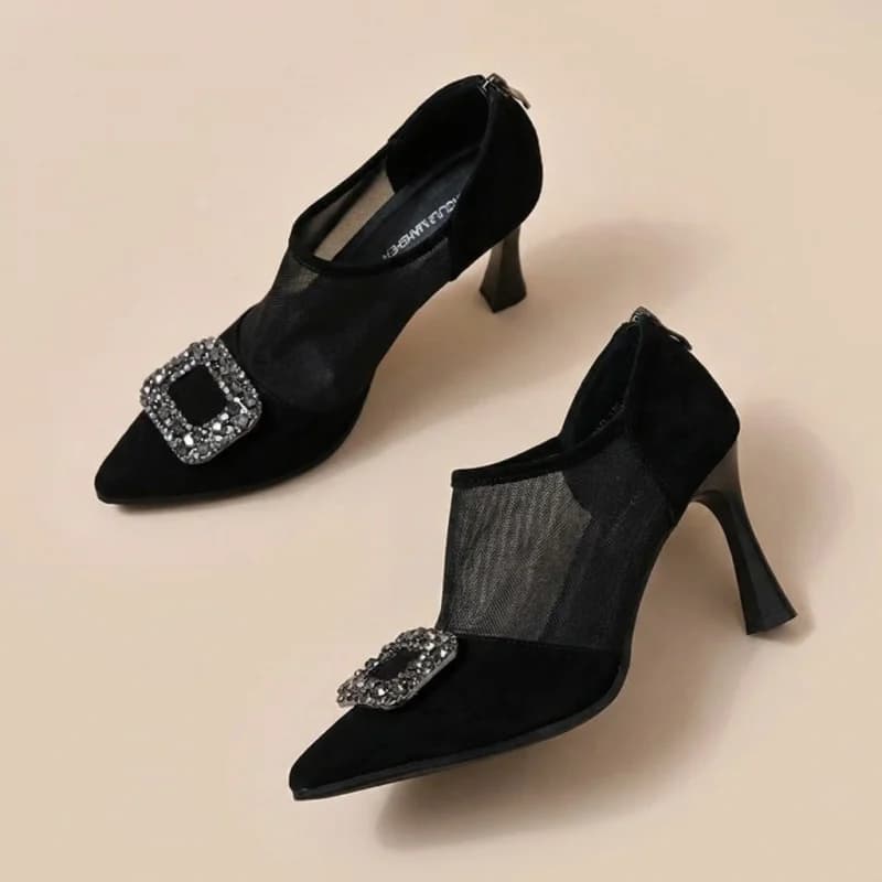 Nuove Scarpe da Donna 2026 con Tacco Alto e Punta Affusolata in Mesh, Eleganti Scarpe con Cerniera Posteriore per Matrimoni/Feste