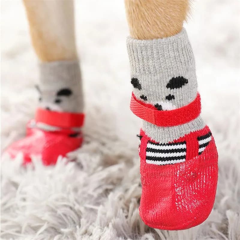 Waterproof Anti-Slip Pet Dog Sock Shoes, Knitted Puppy Paw Socks with Adjustable Velcro Strap, Soft Wear-Resistant Dog Foot Protector for Indoor & Outdoor Walking