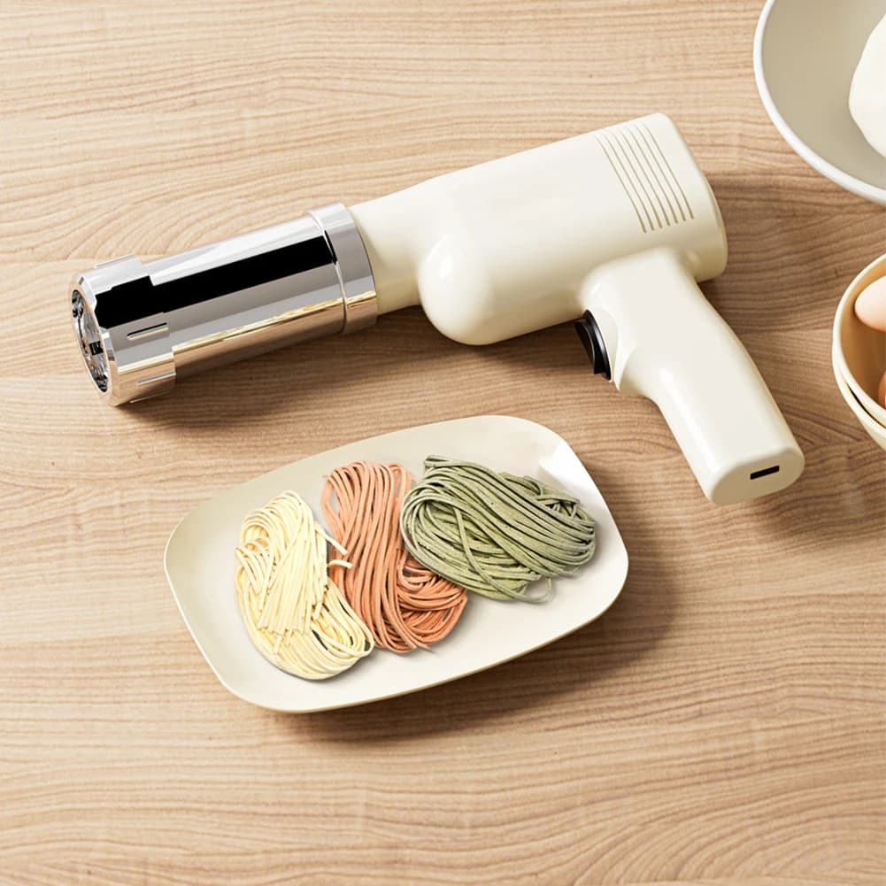 Macchina per Pasta Senza Fili, Pressa per Noodle Portatile con 5 Stampi, Ricarica USB, Gadget da Cucina Multifunzione