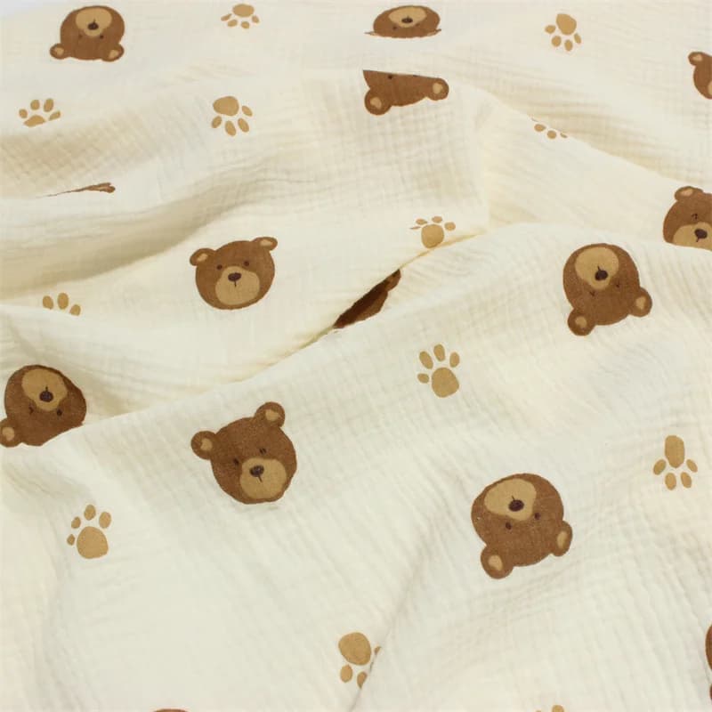 100 x135cm Fabric Cotton Crepe Printed Bear For Meters Sewn DIY Patchwork Children's Clothes pyjamas pillowcase textile blanket for home