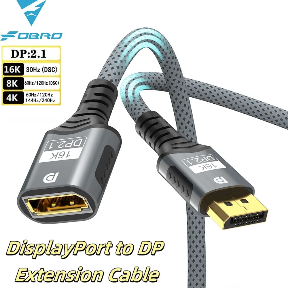 Extension cable 16K DP 2.1 80Gbps HDR Video Audio DP at DisplayPort 16K@30Hz 8K@60Hz 4K@120Hz for PC TV Portable Monitor Projector