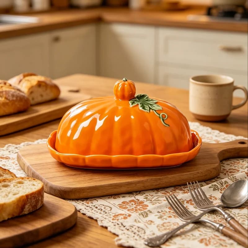 Butter Plate Bread Cake Dried Fruit Candy Fruit Crispy Snacks Storage Plate Cute Pumpkin Halloween Theme Pumpkin Ceramic Cover