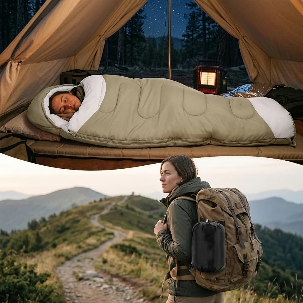 Adult Envelope Sleeping Bag Thickened Warmth For Outdoor Camping Hiking Portable Compression Carry Bag 220x75cm