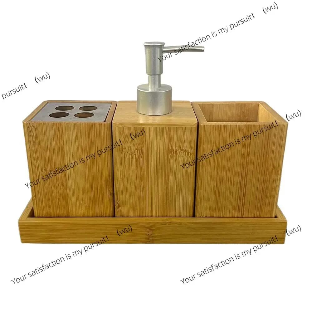 Portable Bamboo Bath Storage Box Set Empty Simple Press Pump Lotion Bottles Large Capacity Multi-Use Toothbrush Holder Women