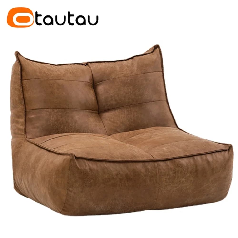 OTAUTAU Finta Retro Leather Suede Bean Bag Cover Without Filling Lazy Chaise Lounger Flooring Sofa Bed Large Sofa Pouf SF151