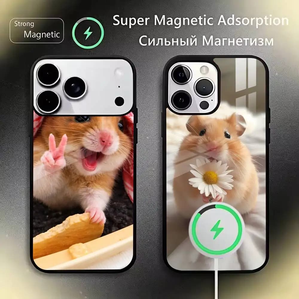 cute pet Hamster Phone Case For iPhone 17,16,15,14,13,12,11Plus,Pro,Max for Magnetic Wireless Charging