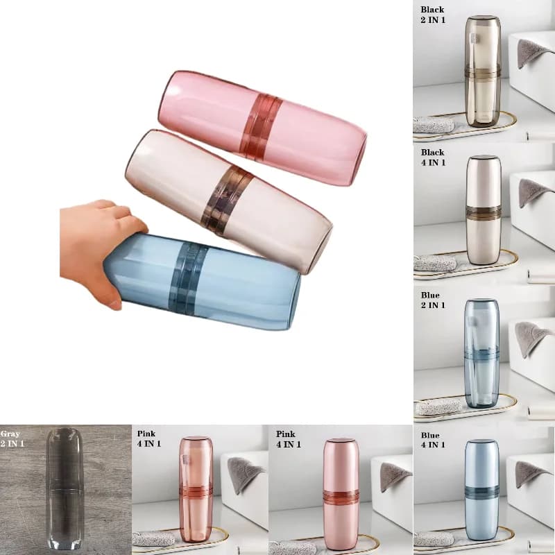 Scatola portaoggetti per spazzolino da 2/4 tazze, porta collutorio portatile, porta dentifricio, articoli da toeletta, forniture da viaggio, organizer da bagno compatto