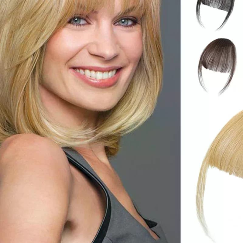 Frangia sintetica ad aria finta Estensione naturale dei capelli Frange anteriori Parrucchino Nero Marrone Clip in frangia Doppi basette Styling dei capelli