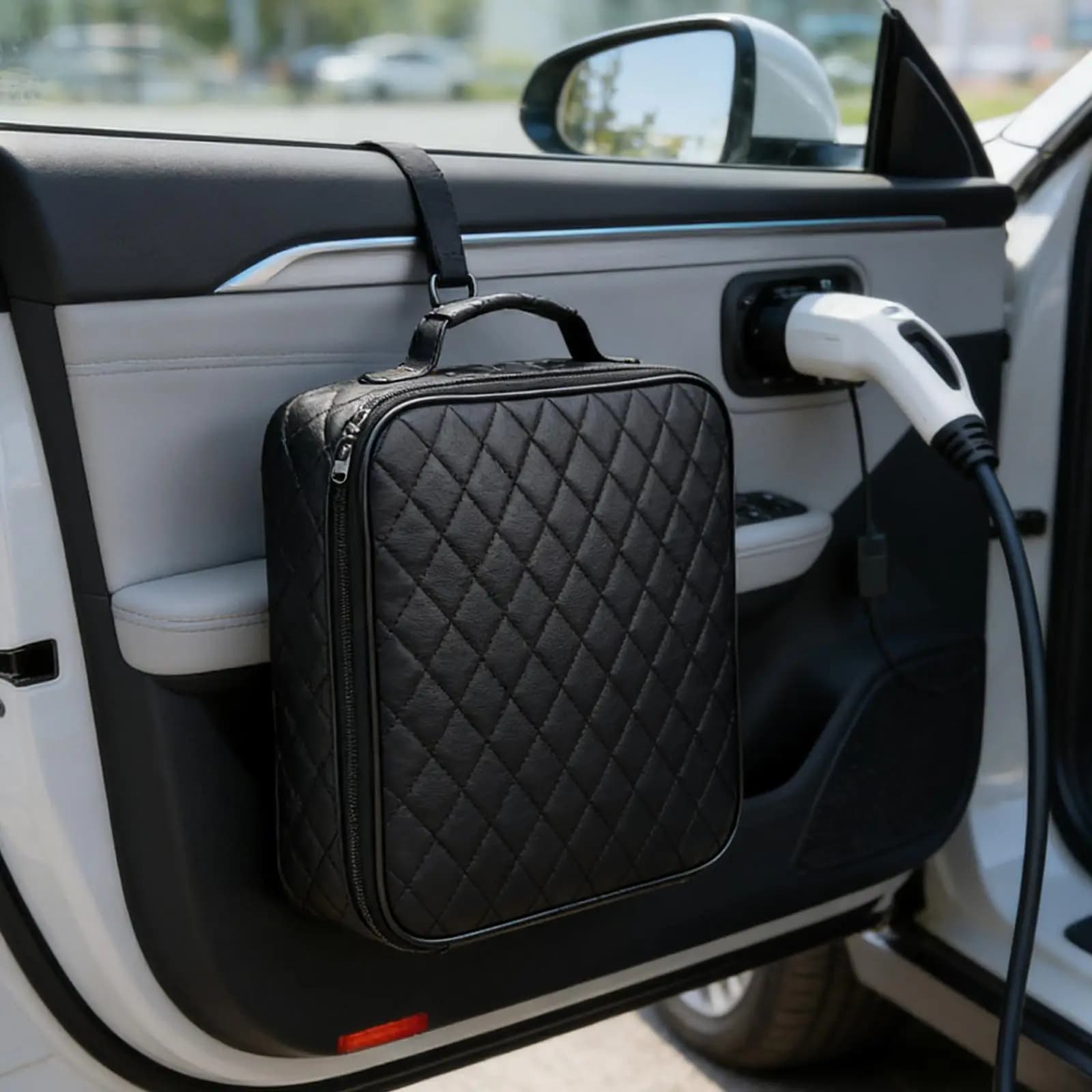 Borsa porta cavo per caricabatterie EV, resistente, impermeabile, in pelle PU, con doppia cerniera, organizer per la gestione dei cavi di veicoli elettrici, da viaggio
