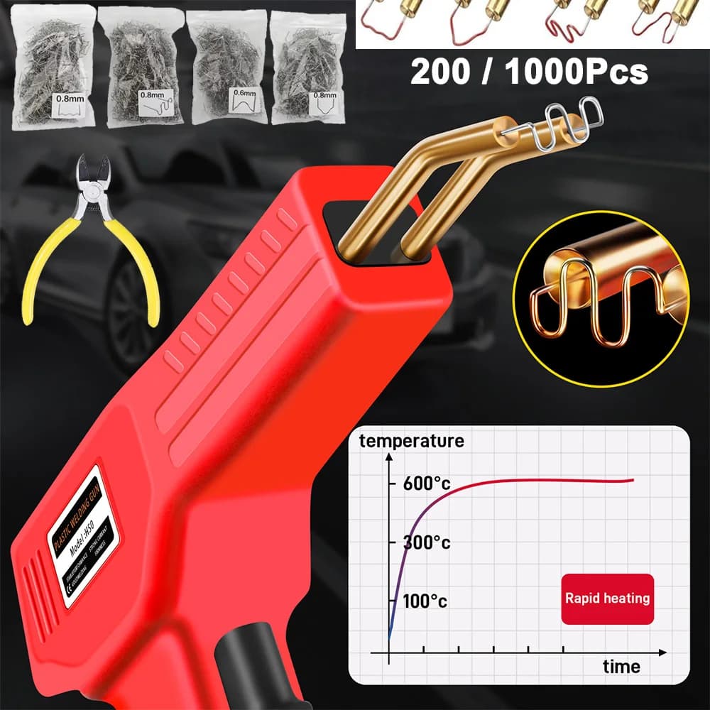 Kit saldatore di plastica per riparazione paraurti, graffette 200/1000 pezzi, pistola per saldatura con cucitrice a caldo, riparazione paraurti strumenti fai da te per riparazione plastica