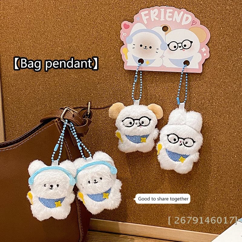 【YY26】Portachiavi Peluche Gatto Carino, Ciondolo Morbido a Forma di Gatto con Cuffie, Decorazione per Auto, Zaino, Borsa, Regalo per Bambini