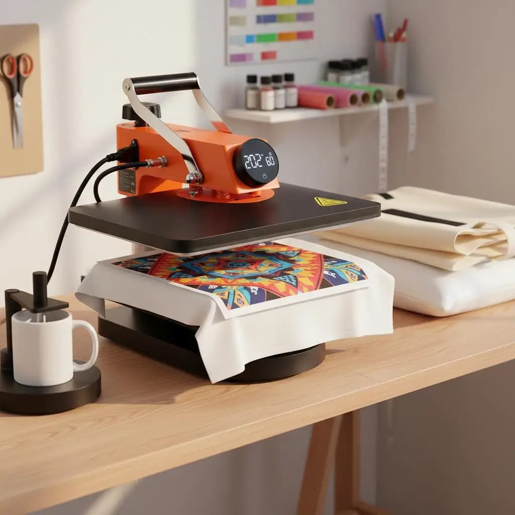 Stampante a sublimazione 12" x 15" per magliette, borse in tela, cuscini, macchina da stampa digitale 5-in-1 a riscaldamento rapido con rotazione a 360°.