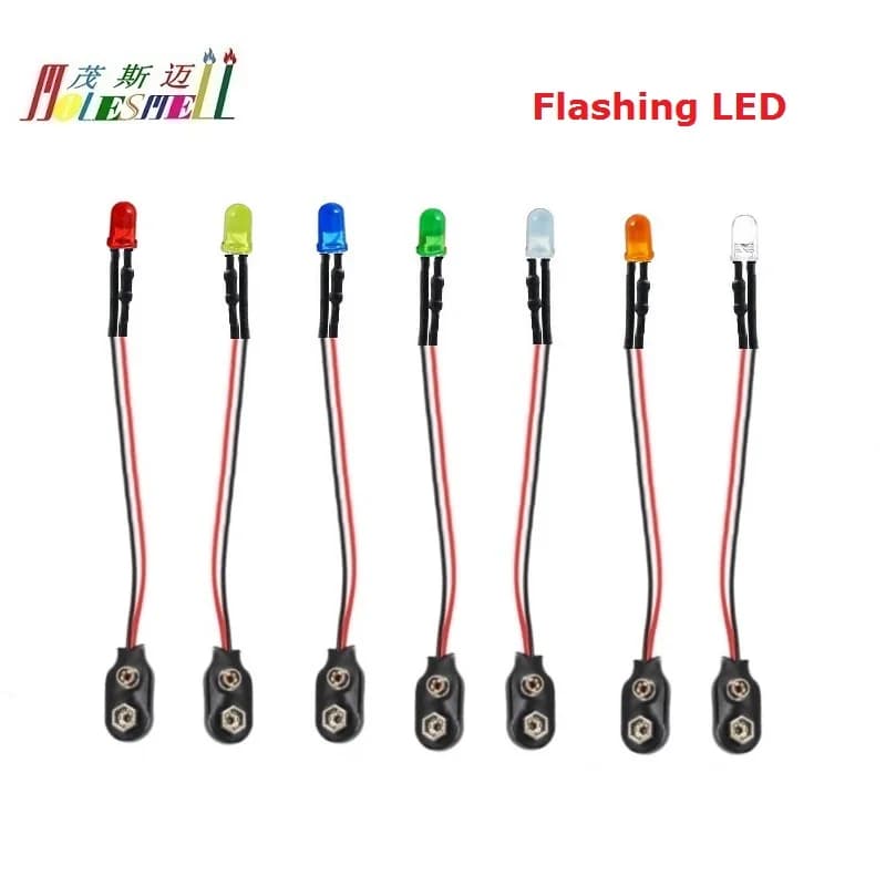 10x 5mm Flashing 9V DC Round Diffused/Water Clear LED Pre-Wired With Snap Clip Red Yellow Blue Green White Orange Light Lamp