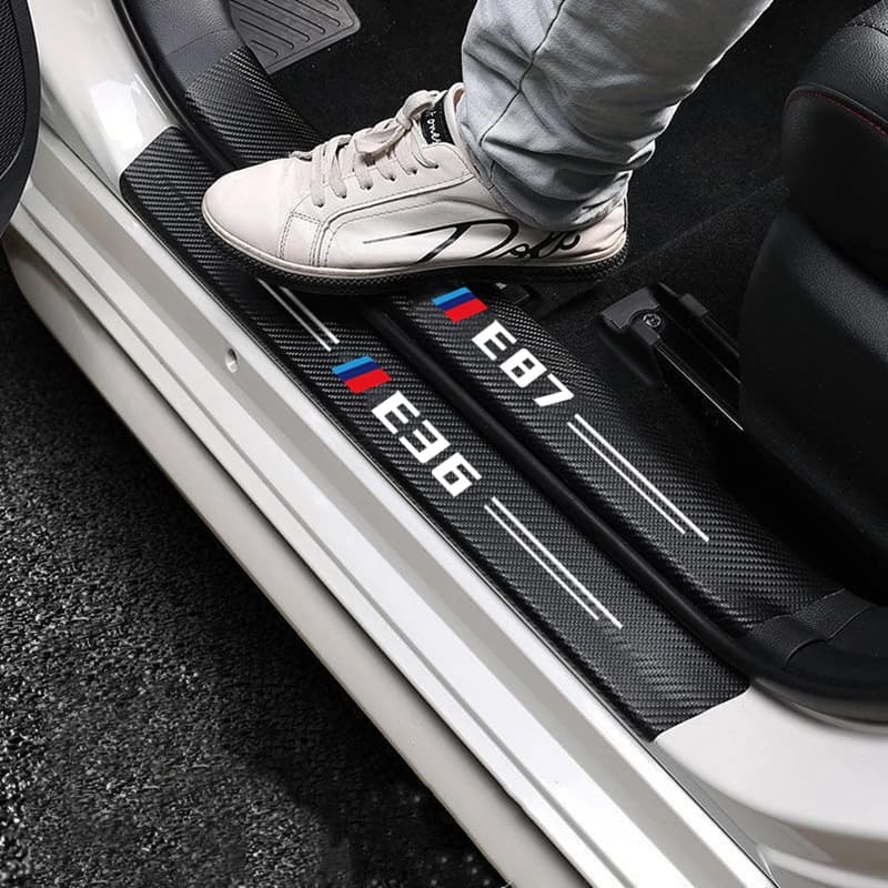 Adesivo per soglia portiera auto in fibra di carbonio, striscia protettiva per bagagliaio auto con emblema BMW M per E46 E36 E34 E90 F30 E60 F30 E53 E30 E92 E87