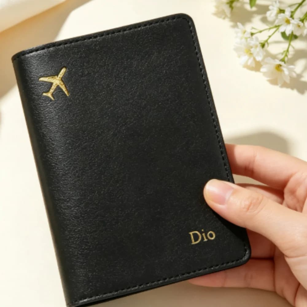Personalized Hot Stamping Name & Initial Passport Cover, Customized Faux Leather Travel Wallet Passport Holder