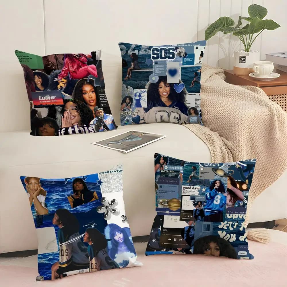 K-Kendrick L-Lamar E-Eilishwith S-SZA Cushion Cover Silky Short Plush with Invisible Zipper Dustproof Sofa Pillow for Decor
