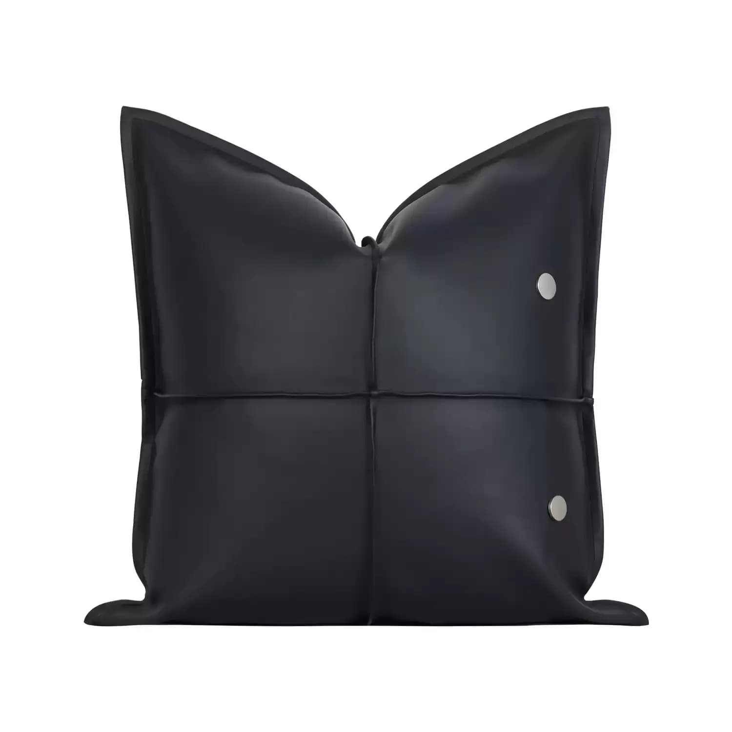 RUIYI Modern Minimalist Black PU Leather Throw Pillow Case Four Grid Stitching Metal Round Button Decor Sofa Cushion Covers