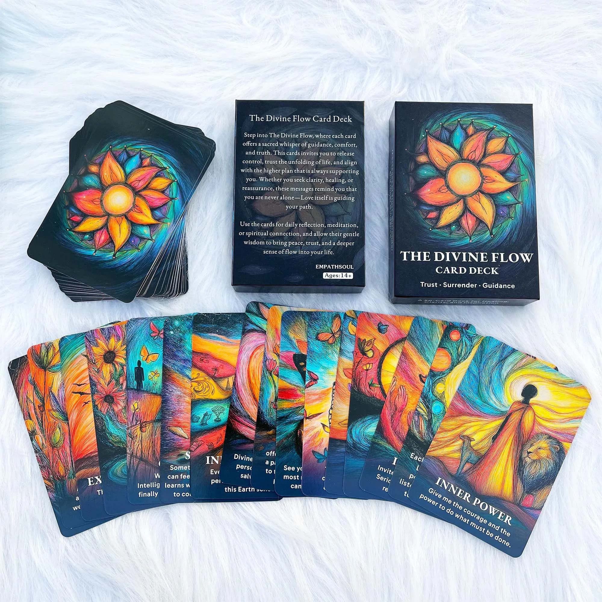 Mazzo di carte Oracle Divine Flow, 50 carte per riflessione quotidiana, meditazione e chiarezza, collezione di carte, 12x8 cm, 14+