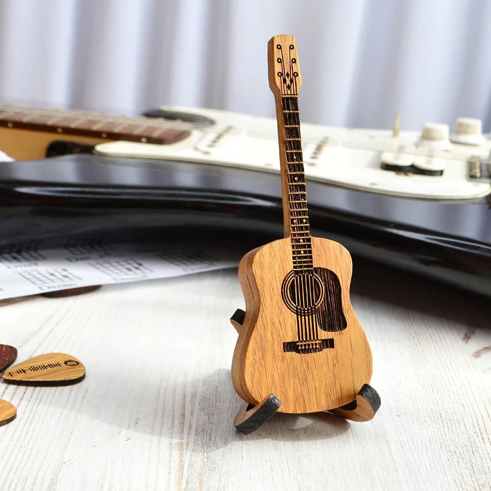 Scatola Porta Plettri in Legno per Chitarra Acustica con Supporto - Custodia Porta Plettri - Accessori per Chitarra