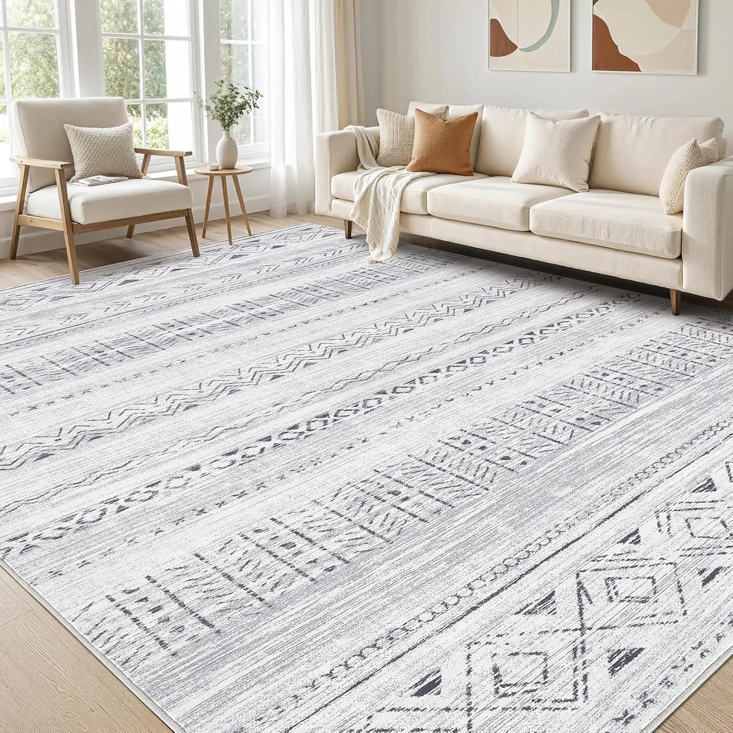 Lavabile Carpet 5x7, Soft Boho Carpet Style Farm for Living Room Bedroom Dining Room (Grigio Scuro)