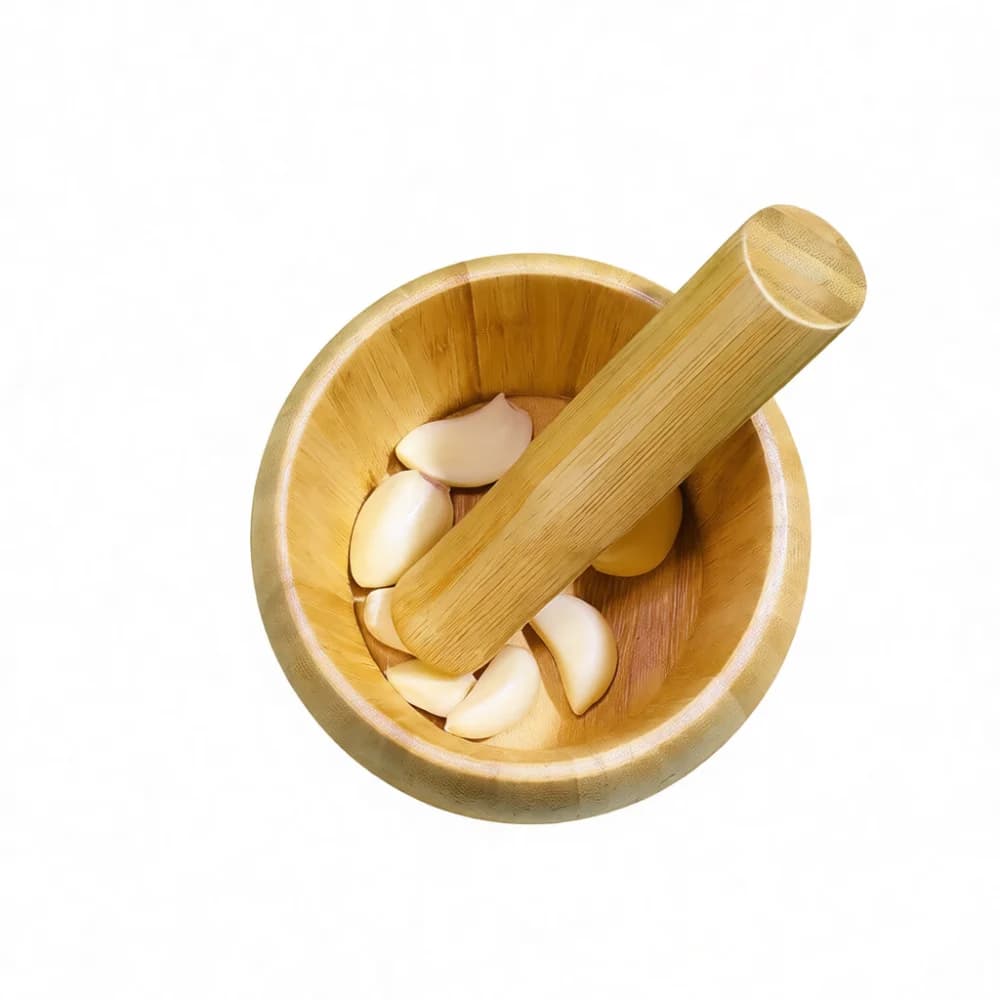 Natural Bamboo Garlic Press Manual Mortar Pestle Set Kitchen Grinding Gadget For Herb Spice Seasoning Mash Bowl