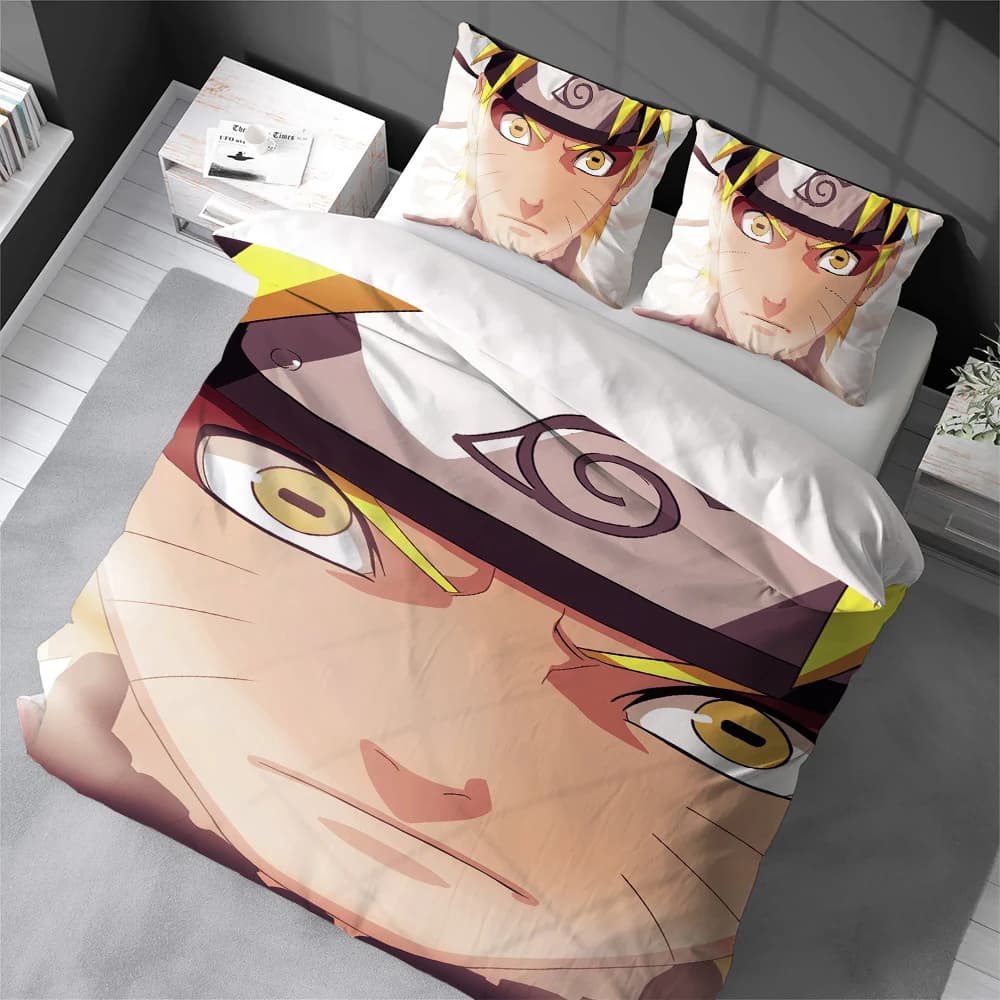 Set Copripiumino N-NARUTO F-Fashion, Stile Casa, Morbido Cotone, Set da 3 Pezzi, Regalo per Dormitorio Studentesco