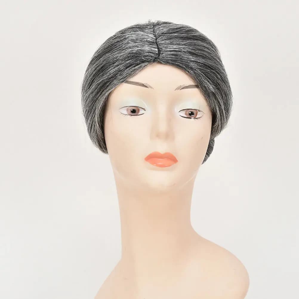 Parrucca da Donna Anziana per Spettacoli, Halloween, Cosplay, Accessorio Grigio Scuro, in Fibra Riutilizzabile, Durevole, Facile da Indossare