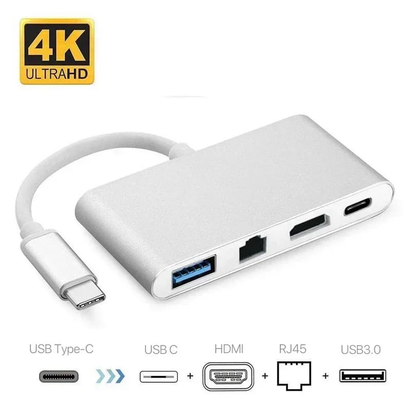 4in1 USB 3.1 Male to HDMI 4K Ethernet RJ45 USB 3.0 Type C Female USB-C Adapter Hub Splitter for MacBook
