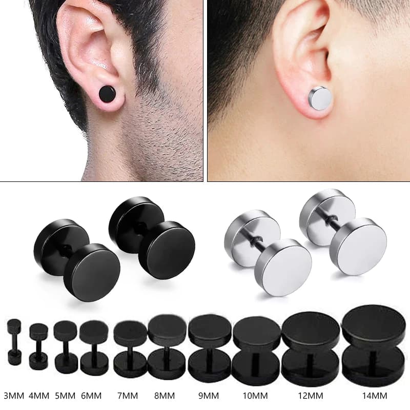 1 paio di orecchini a bottone da uomo Punk con bilanciere Punk gotico orecchini a bottone in acciaio inossidabile per donna uomo Street Pop Hip Hop Rock orecchino