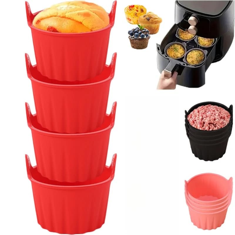 4PC Non-stick baking molds for air fryers and steamers - Easy release for cakes and cupcakes - Reusable and dishwasher safe