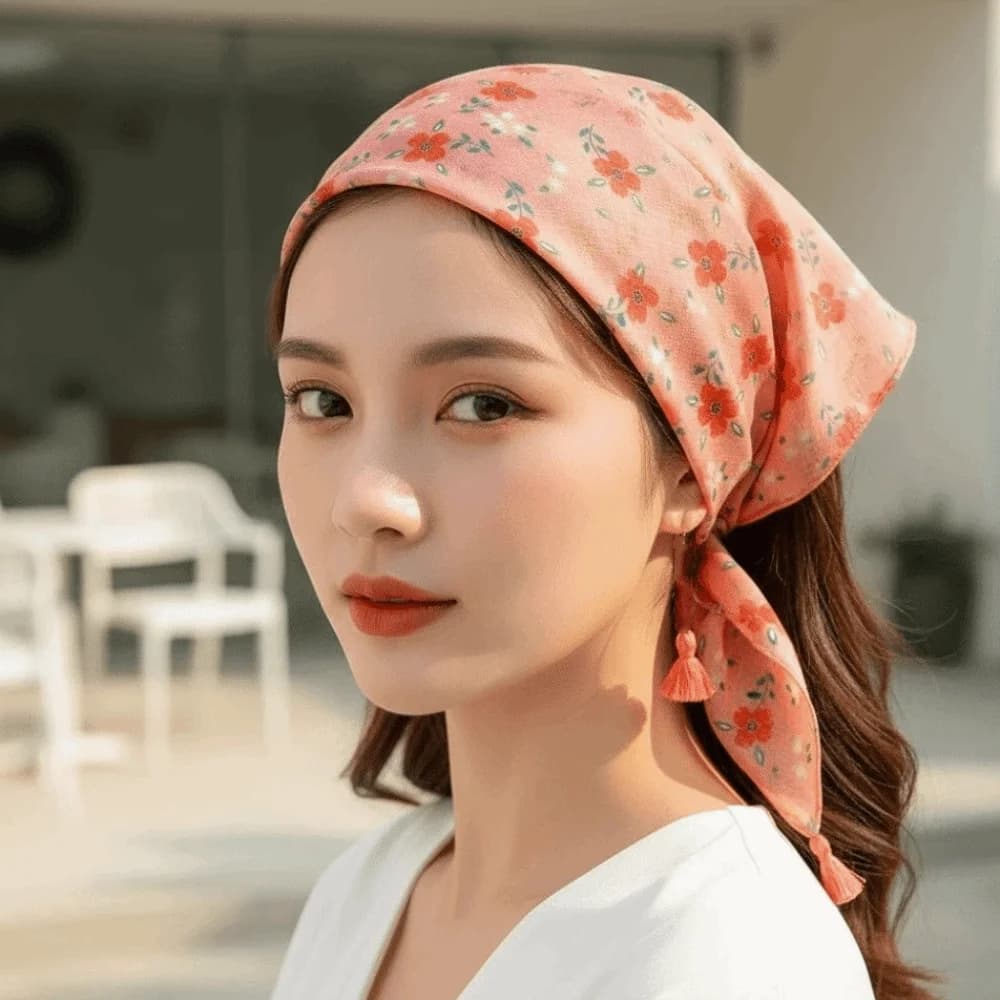 Foulard quadrato in cotone-lino con frange, traspirante, bandana per capelli, stampa floreale Boho con ciliegie, per viaggiatori