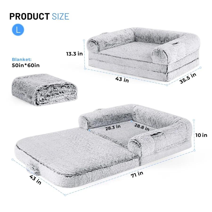 Cuccia per Cani Adulti, Letto Gigante Pieghevole 2 in 1 per Famiglie con Animali Domestici, Materasso di Supporto in Schiuma a Uovo, Rivestimento Impermeabile, Finta Pelle
