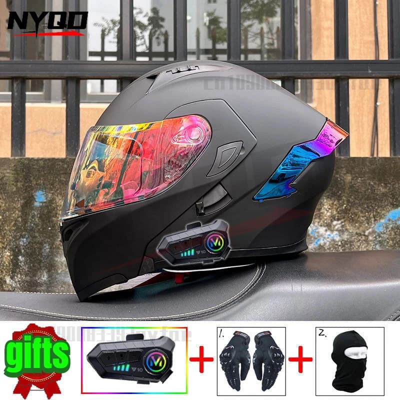 Casco moto Bluetooth ORZ casco moto quattro stagioni per uomo donna casco motocross certificazione DOT