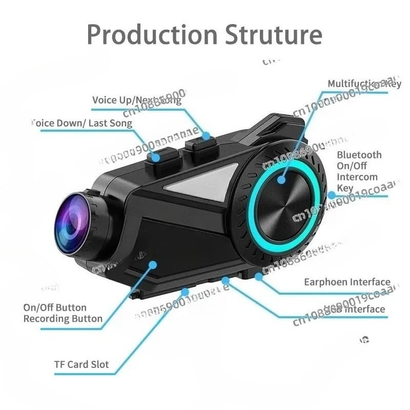 R3 FM Music Share Waterproof Bluetooth WiFi App Video Recorder 2K Camera Motorcycle Helmet Intercom Dash Cam