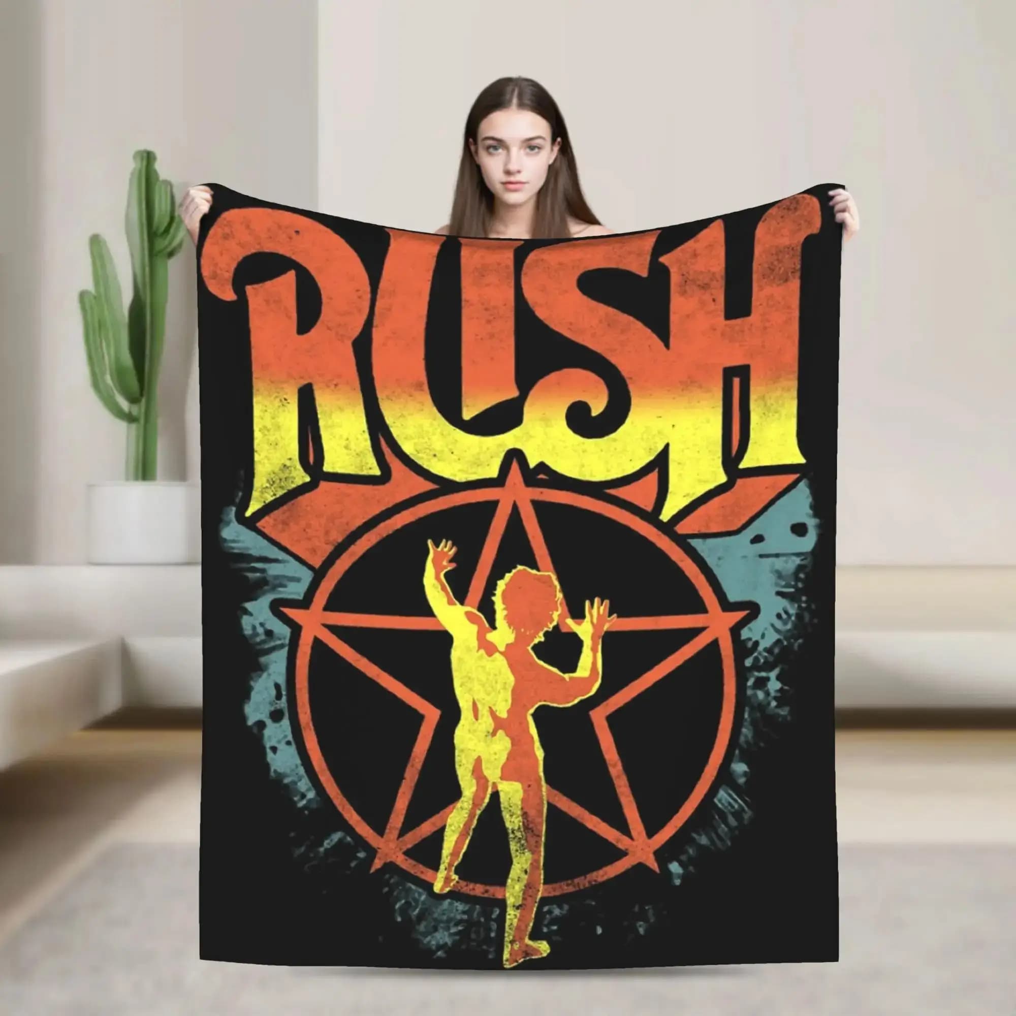 Coperta in flanella con stampa Rush Band Star Poster, calda e morbida, ideale per letto, divano, poltrona, per studenti.