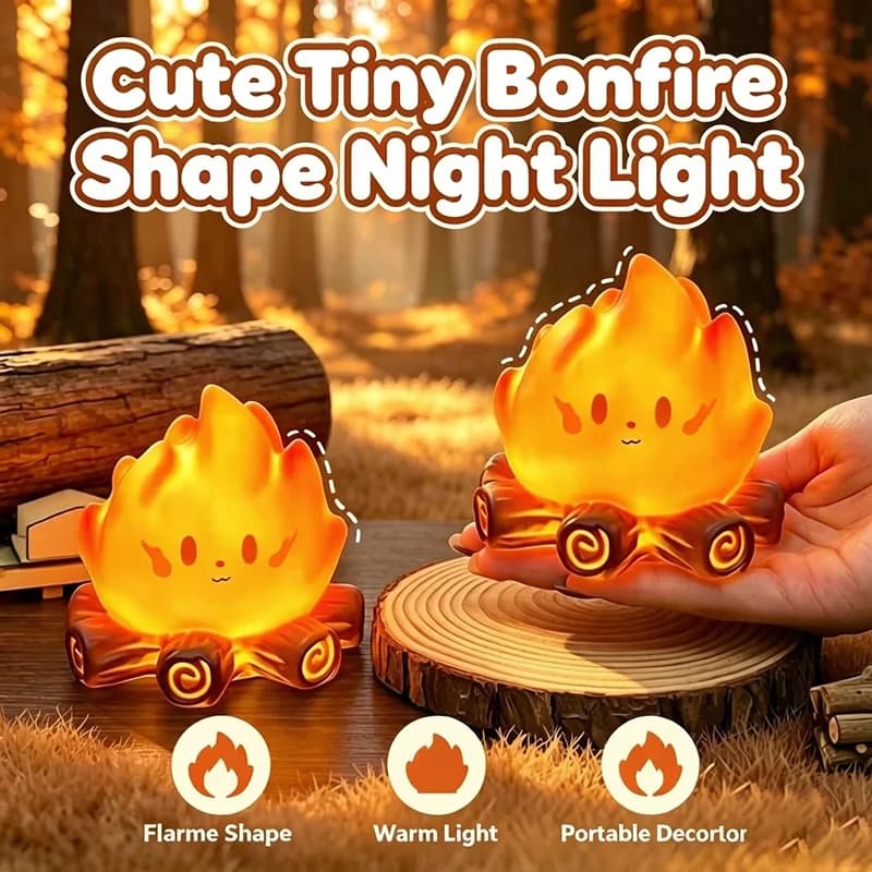 New Cute Flame Campfire LED Night Light Cartoon Fire Shape Desk Lamp Warm Glow Bedroom Camping Atmosphere Decor Creative Gift